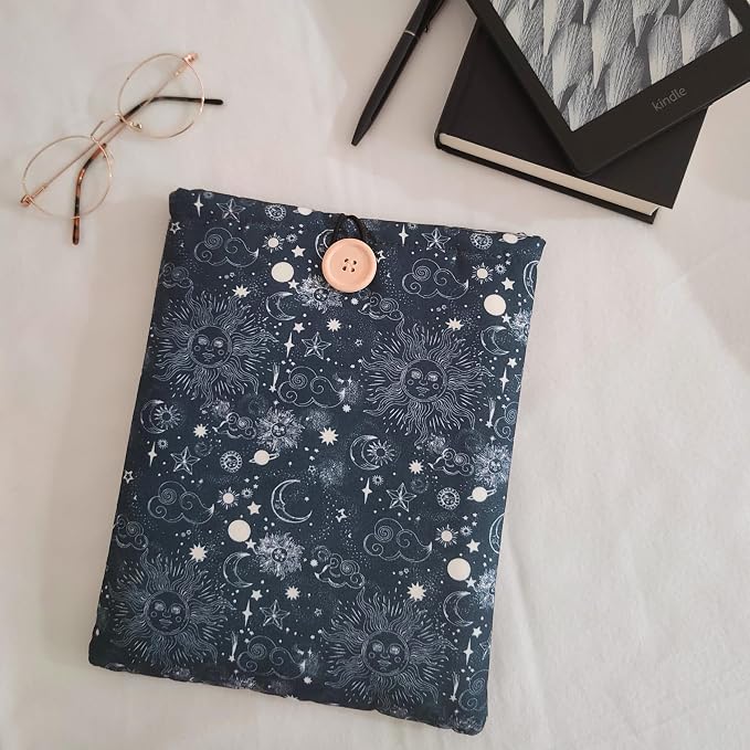 Celestial Book Sleeve - Elegant Book Cover with Wooden Button, Cotton Padded Protector for Paperbacks & Hardcovers, Ideal for Book Lovers, Durable Design (Celestial Bliss, Large)