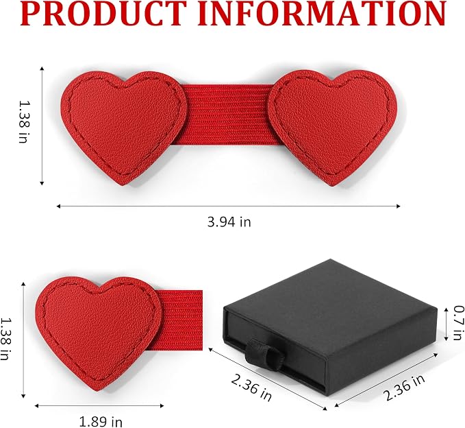 2Pcs Magnetic Leather Heart Bookmarks with Pen Holder, Cute Book Markers Clip with Gift Box, Reading Accessories for Book Lovers Women Teachers Students, Red