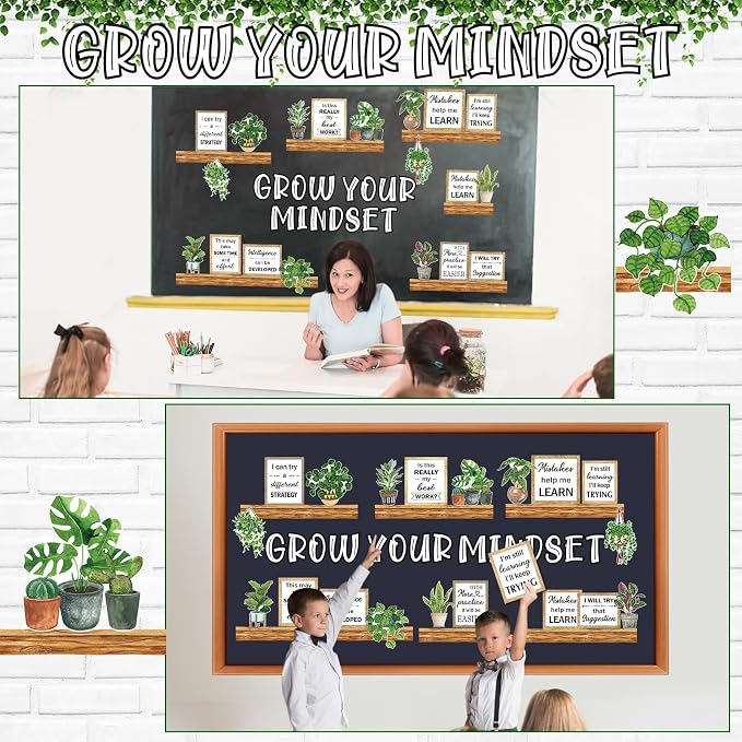 Qilery Bookshelf Bulletin Board Set Grow Your Mindset Motivational Classroom Decor Reading Library Bulletin Board Set Inspirational Cutout for Back to School Classroom Decoration