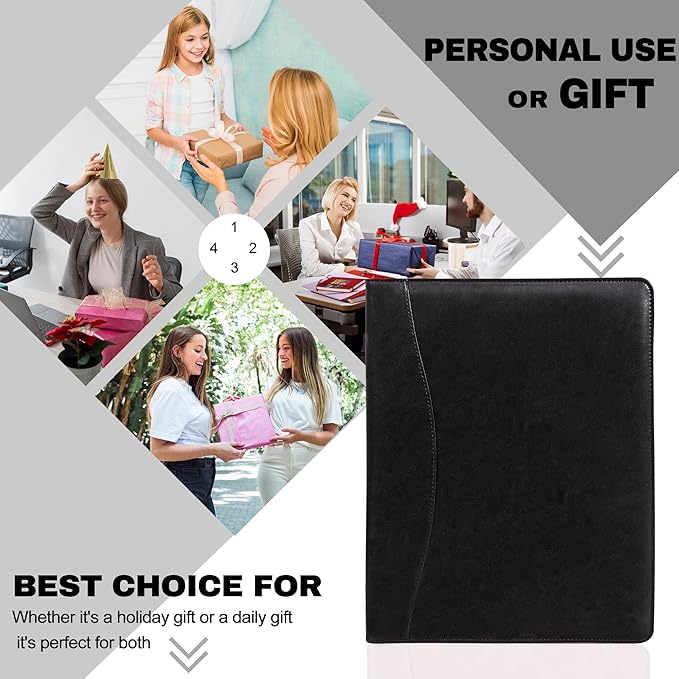 AZXCG Leather Padfolio Portfolio Binder,Interview Resume Folder with Business Card Holder,Portfolio Folder with Document Organizer,A4 Legal Pad Holder for Men &Women