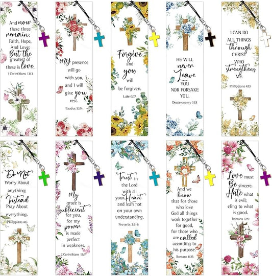 Gersoniel 30 Pcs Christian Bookmarks for Women Bible Verse Inspirational Scripture Bookmark Bulk Religious Page Marker with Cross Pendant for First Communion Mother Day Church Gift(Floral Style)