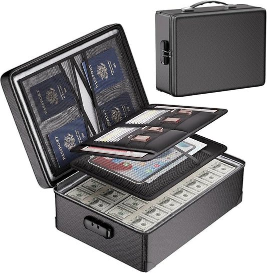 DocSafe Fireproof Document Box with Lock - 12 Layers Heat Insulated File Organizer Hard Case Safe Box with Fireproof Zipper, Home Safe Protects Important Documents, Passport, Cash (Black)