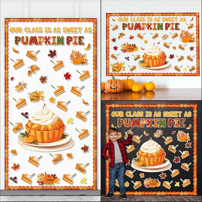 Fall Thanksgiving Pie Bulletin Board Classroom Decorations Set Fall Pumpkin Pie Paper Cutout for Thanksgiving Autumn Leaves Pumpkin Office Home Back to School Wall Door Chalkboard Decor ﻿ ﻿