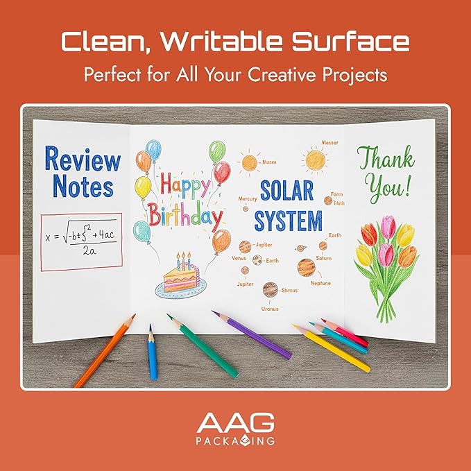 Trifold Presentation Board, Double-Wall Construction, Smooth Edges, Foldable Storage, for School Projects, Business Presentations (White, 24 x 16 x 0.78 inch)