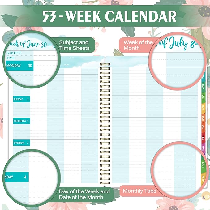 Teacher Planner 2026-2027 - Teacher Lesson Planner 2026-2027, Weekly & Monthly Lesson Planner, July 2026 - June 2027, 11"x 8.5", Colorful Monthly Tabs, Twin-Wire Binding, Holidays, Pocket