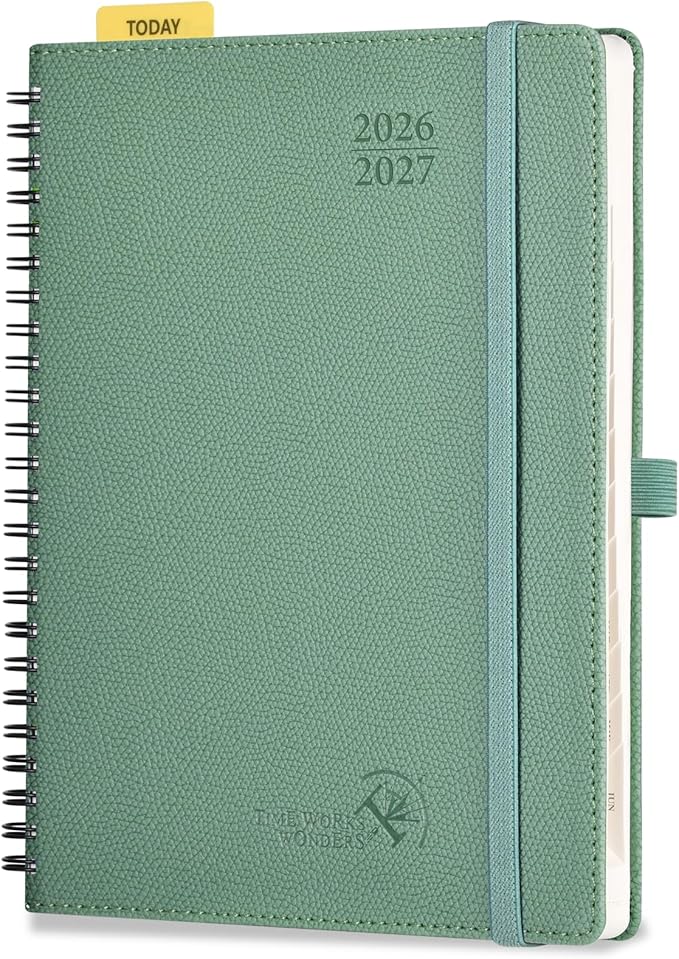 POPRUN 2026-2027 Academic Weekly Planner, 6.75" x 8.75" Horizontal Daily Book Calendar, July 2026 to June 2027, Softcover Appionment Book with Monthly Tabs, Spiral Bound, Inner-Pocket - Midnight Green