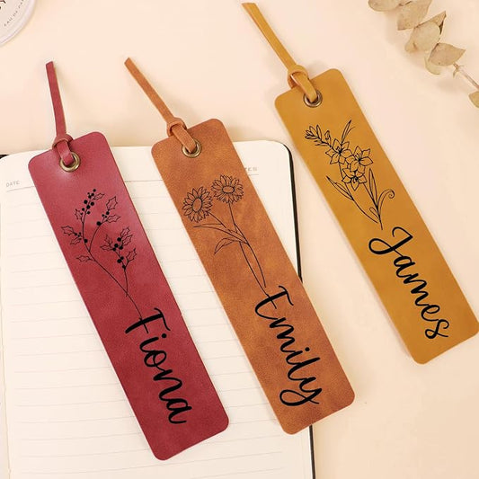 EDSG 3PCS Personalized Bookmark, Leather Bookmark with Birth Flower, Custom Bookmarks for Women, Men, Reading, Book Mark Gifts for Birthday, Christmas, Appreciation Gifts (Style-1, 3PCS)