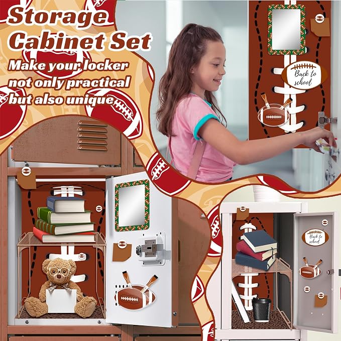 Demonwer 14 Pcs Locker Accessories Kit Rugby Themed Locker Organizer Magnetic Whiteboard Mirror Pen Holder Rugby Stickers for Back to School Essentials Locker Decorations