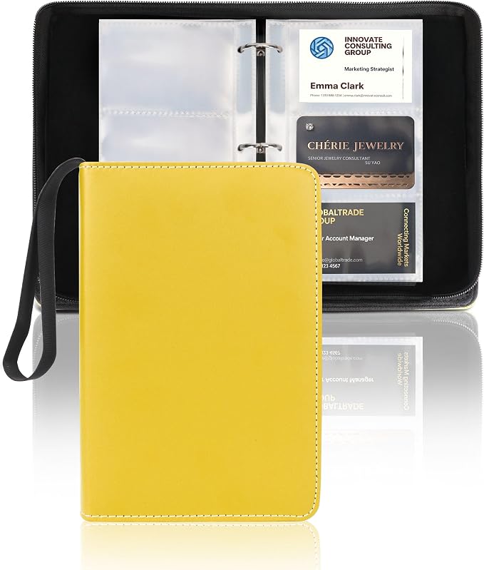 Leather Business Card Book Holder Organizer, Professional Name Card Book Holder with 300 Card Capacity, Portable PU Credit Card Binder File Sleeve Storage for Men Women,50 Pack Sleeves Zipper Closure