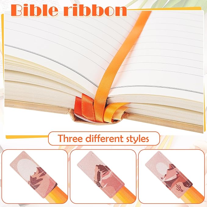 Outus 3 Pieces Bible Ribbon Bookmark Markers Artificial Leather Bookmark with Ribbons for Books Office(Desert,Orange)