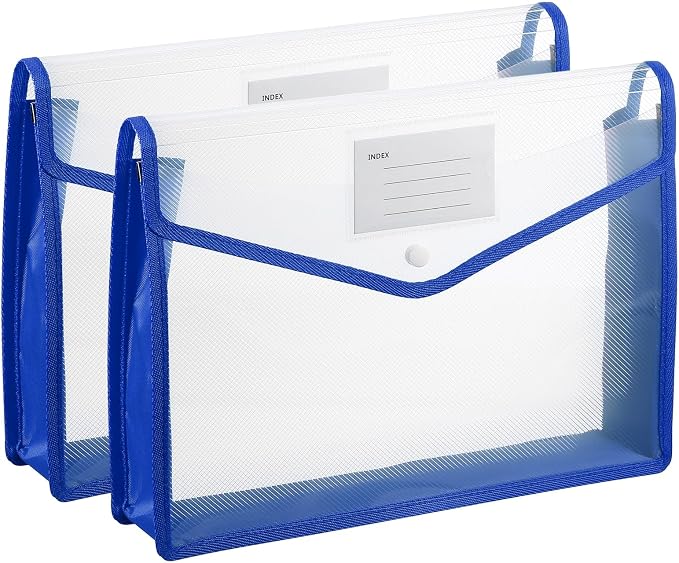 PATIKIL Plastic Expanding File Folders, 2 Pack A4 File Folder Envelopes Letter Size Document Organizer Supplies with Snap Closure for Classroom Office, Blue, Horizontal