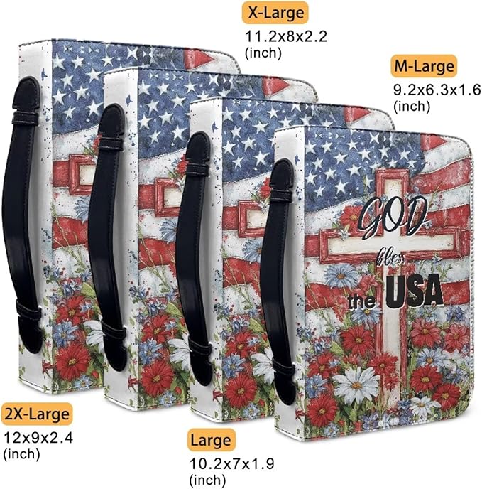 American Flag Bible Covers for Women Jesus God Bible Carrying Case with Handle Book Carrying Case Fits for More Size Bible Bag-Size：XL