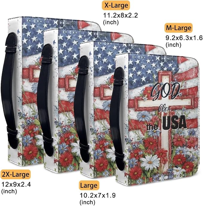 American Flag Bible Covers for Women Jesus God Bible Carrying Case with Handle Book Carrying Case Fits for More Size Bible Bag-Size：L