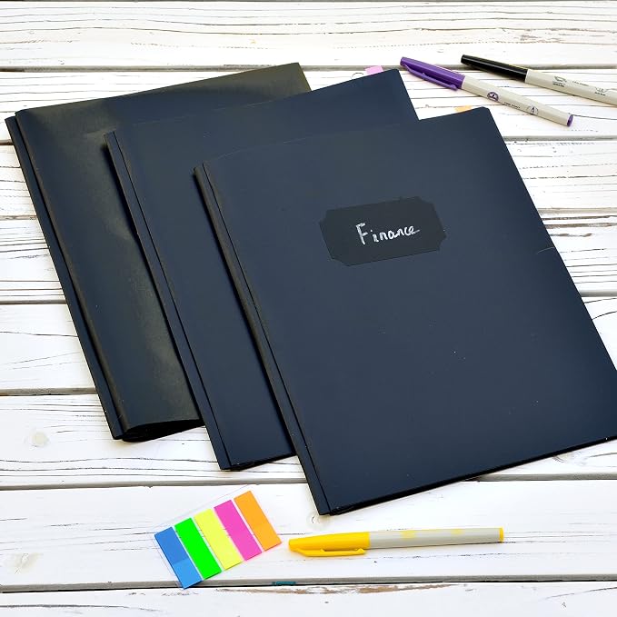 Youngever 6 Pack Heavy Duty Plastic Two Pocket Folders with 3 Prongs, Metal Prongs Fastener, Heavy Duty Plastic 2 Pocket Folder (Black)