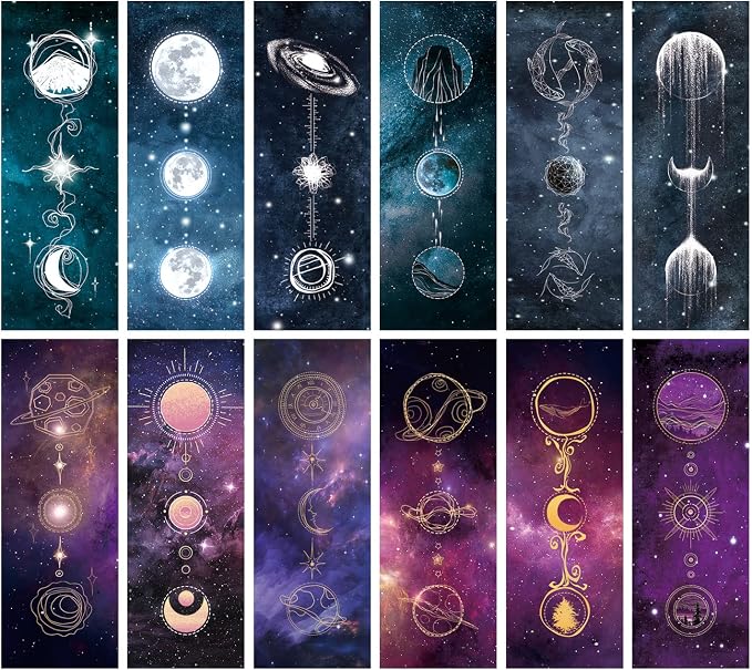 Anseal Cool Space Starry Night Bookmark, Bookmarks for Book Lovers, Bulk Bookmarks for Men, Unique Book Mark for Boys, Girls, Students, Classroom Gifts, School Prize, Reading Present