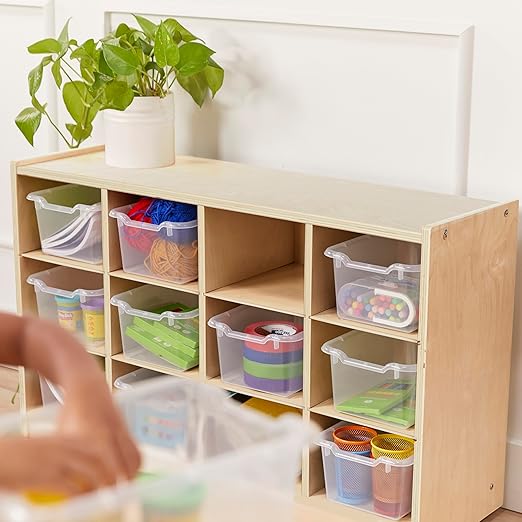 ECR4Kids 12 Cubby Tray Cabinet with Scoop Front Storage Bins , Classroom Furniture, Clear, 12-Piece