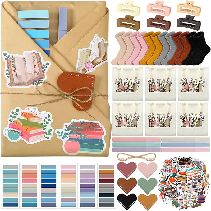Resurhang 6 Sets/92 Pcs Blind Date with a Book Gift Supplies Book Lovers Gifts Books Club Gifts Kits Including Wildflower Canvas Bags Bookmarks Stickers Bookish Librarian Readers Gift for Women Men