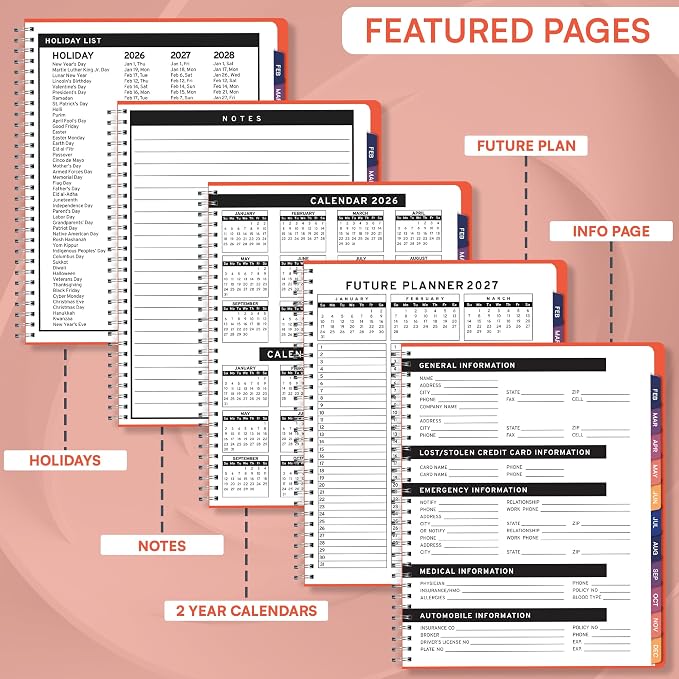 Ensight 2026 Appointment Book and Planner 8.5" x 11" Large Hourly Weekly Daily Schedule Book with Tabs, 15 Minute Time Slots, Peach Calendar Organizer Jan 2026–Dec 2026 Appointment Planner - Peach