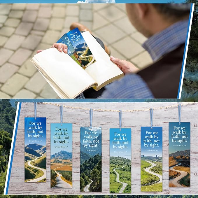 Dispowreath 60 Pcs Walk by Faith Bookmarks Religious 2 Corinthians 5: 7 Bookmarks Church Exchange Gifts for Men & Women Church Prizes Party Favors
