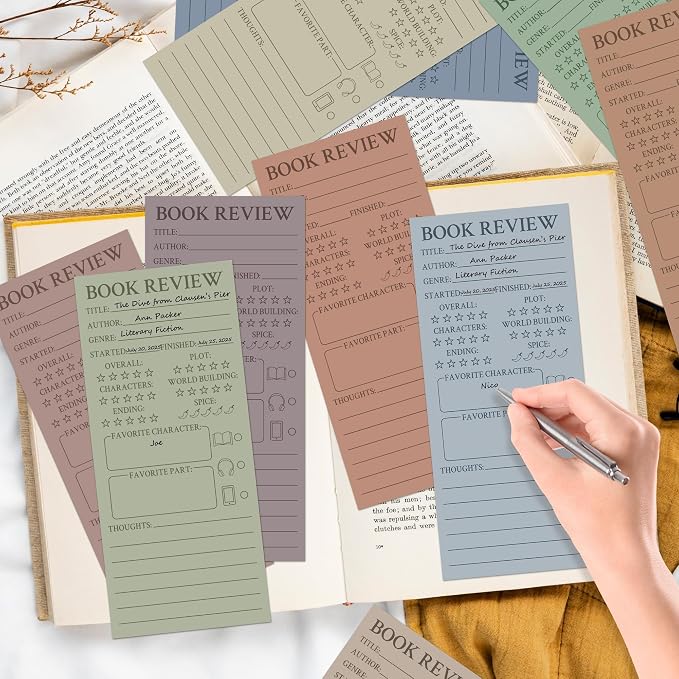L1rabe Boho Book Review Bookmarks - Back to School Gift 120Pcs Book Page Marker Reading Log for Readers Bookworm Bookish Gift, Reading Page Tracker for Students Teachers Women to Review & Tracker
