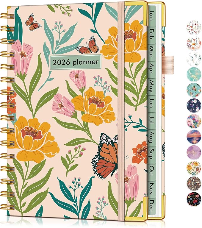 2026 Planner, Hardcover Weekly and Monthly Planner for Women, January 2026 - December 2026, Spiral Yearly Agenda Organizer Book 2026 with Tabs, Daily Calendar Planners for School Work Home, A5 (5.75" x 8.38"), Yellow Floral