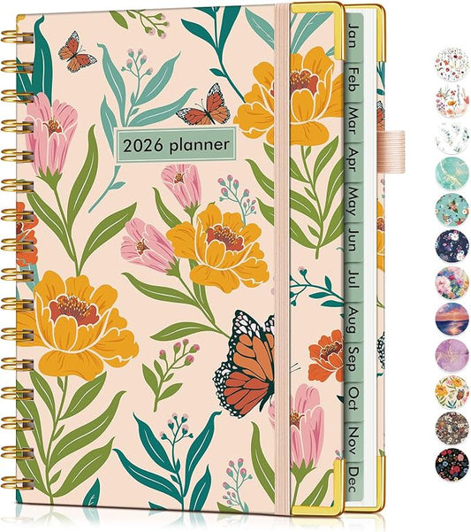2026 Planner, Hardcover Weekly and Monthly Planner for Women, January 2026 - December 2026, Spiral Yearly Agenda Organizer Book 2026 with Tabs, Daily Calendar Planners for School Work Home, A5 (5.75" x 8.38"), Yellow Floral