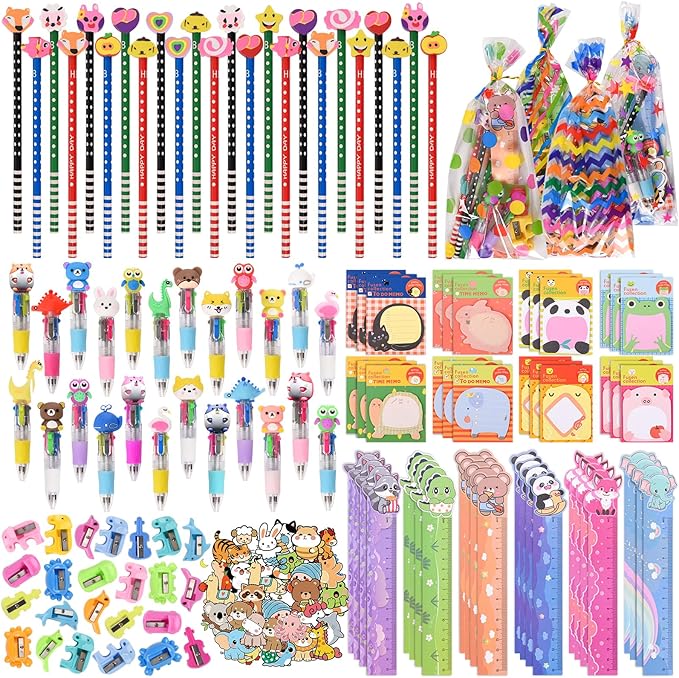 Ulema 24 Pack Cute Cartoon Animal Stationery Set,Birthday Gifts for Boys Girls School Goodie Bags School Classroom Games Rewards.