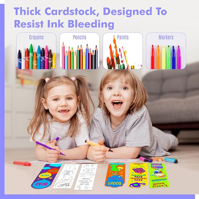 100 PCS Inspirational Bookmarks, 50 Designs DIY Coloring Book Markers Motivational Reading Page Holder for Students, Color Your Own Bookmark for Class Gifts, Kids, Adults, Teachers, Book Lovers