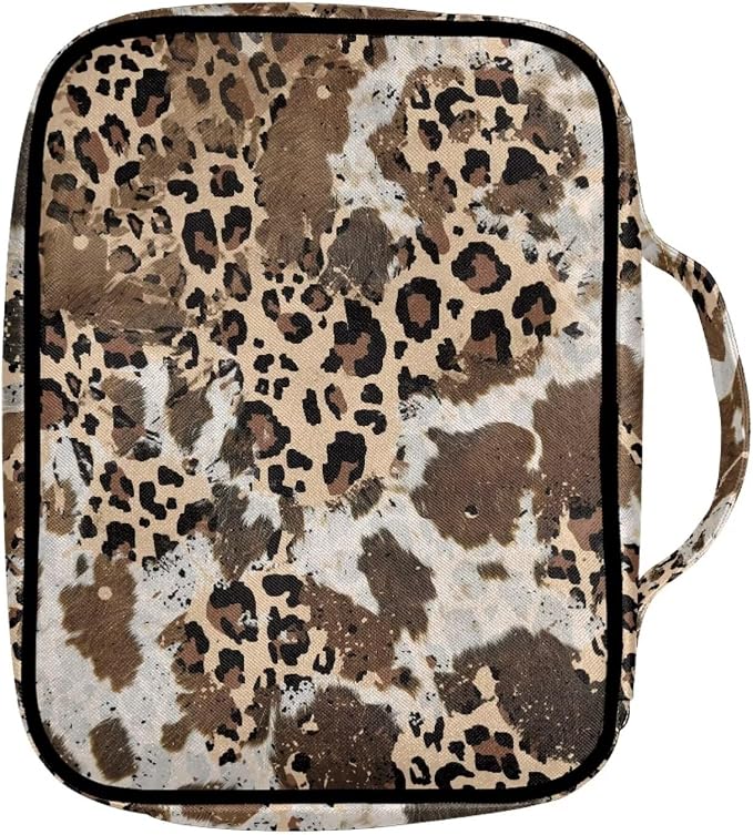 Coldinair Aesthetic Leopard Print Bible Cover for Women Girls Large Bible Case Scripture Study Carrying Book Cover Church Bag Protective with Handle and Zippered Pocket