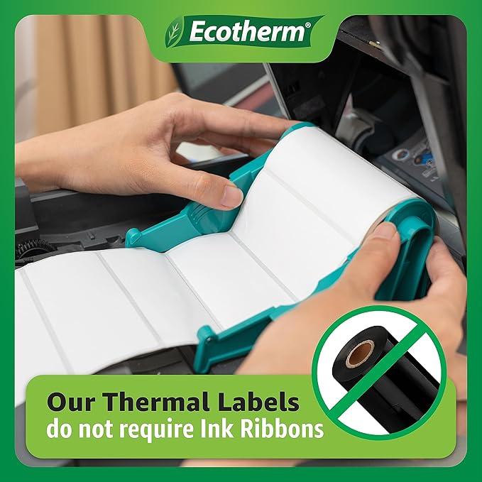 2" x 1.5" Thermal Labels | 4 Rolls | 5280 Labels | fits Zebra, Munbyn, Rollo, Godex, Arkscan, iDPRT, Offnova Thermal Label Printers and More | Blank White Adhesive Stickers by Ecotherm