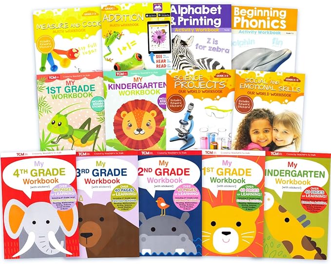 Bulk Teacher Created Materials Pre-K, Kindergarten, Workbooks 13 Pack - Learning Study Bulk Activity Bundle with 13 Educational Workbooks | Teacher Created Materials Classroom Supplies