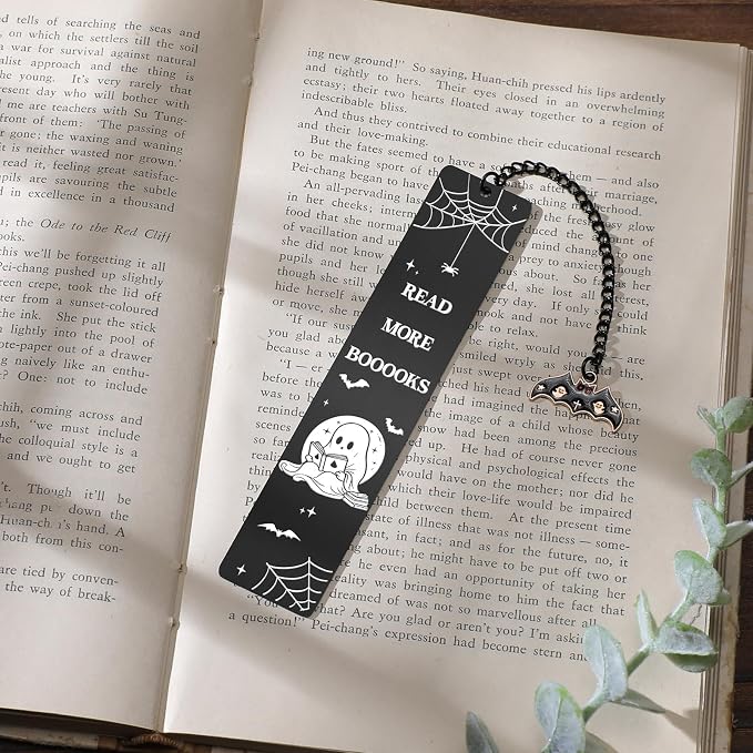 Halloween Metal Bookmarks Gifts - Cool Spooky Book Marks for Reading Women Men Funny Boo Basket Stuffers Black Page Marker for Horror Lovers Bookish Readers Kids School Office Accessories