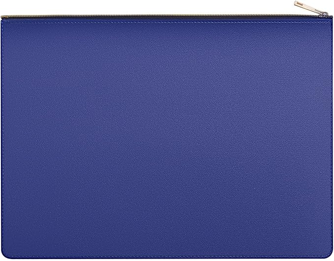 Enyuwlcm PU Leather A4 File Folder Zipper Document Holder Envelope Folder Case for Receipt Contract (1, Blue)