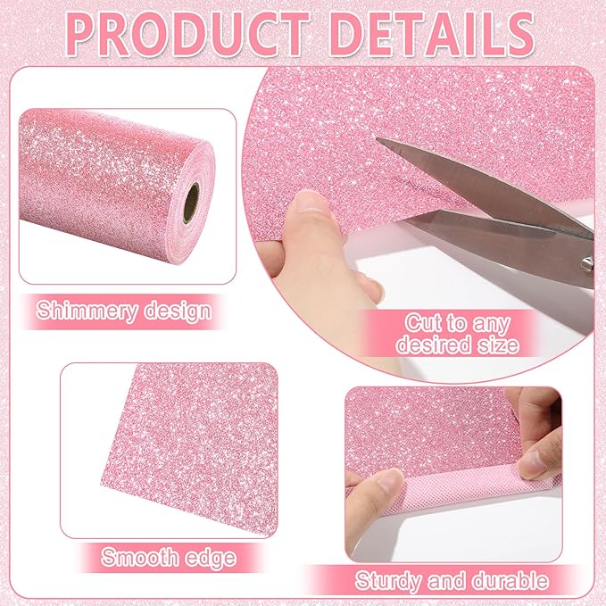Glitter Bulletin Board Roll Pink Bulletin Board Paper Sparkle Pink Wrapping DIY Art Crafts Fade Resistant Wrinkle Resistant Poster for Classroom Office Home Backdrop Decoration 15.7" x 12 Ft