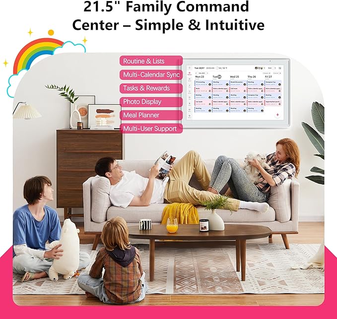 21.5 Inch Digital Calendar, Full HD Touchscreen Smart Planner for Family Schedules - Wall Mount, Great for Seamless Daily Planning & Household Organization, with LED Reminder Light