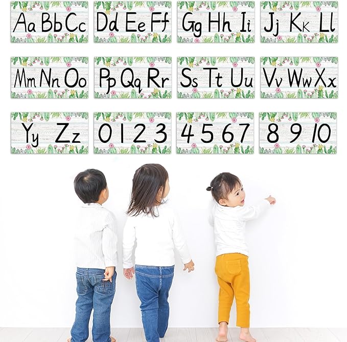 gisgfim 12 Pieces Alphabet Bulletin Board Strips Set Cactus Alphabet Line ABC Banner & Number Border Cacti Plants Posters for Classroom Preschool Kindergarten (Cactus)