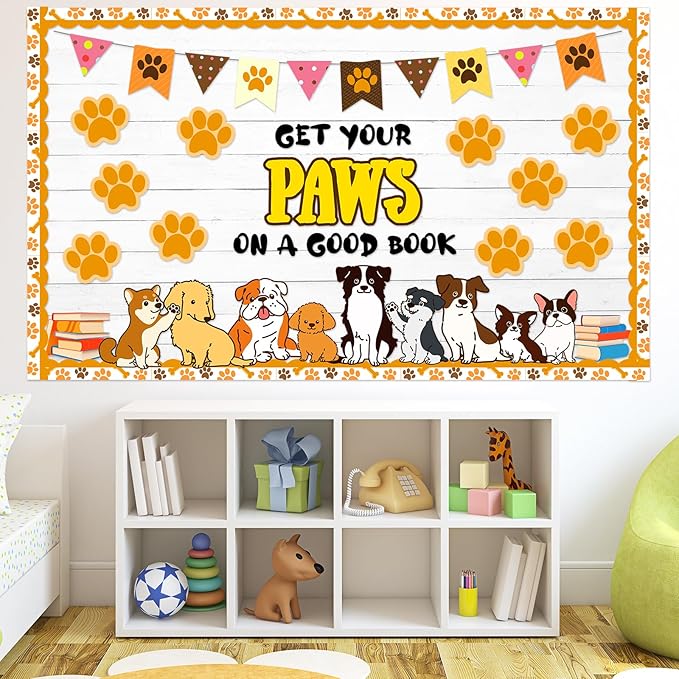 Dog Paw Classroom Bulletin Board Set Get Your Paws on a Good Book Reading Bulletin Board Decorations Pet Dog Prints Paper Cutouts Classroom Decorations for Back to School Nursery Chalkboard Wall Back
