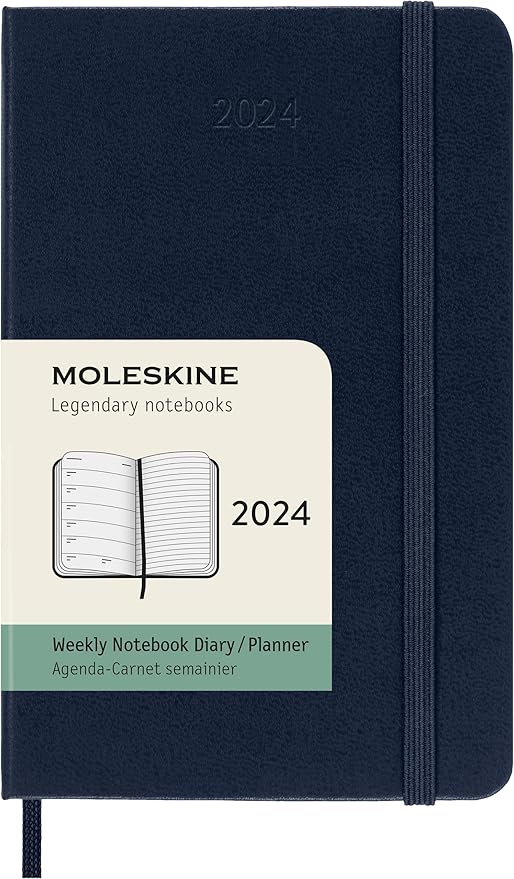 Moleskine Classic 12 Month 2024 Weekly Planner, Hard Cover, Pocket (3.5" x 5.5"), Sapphire Blue