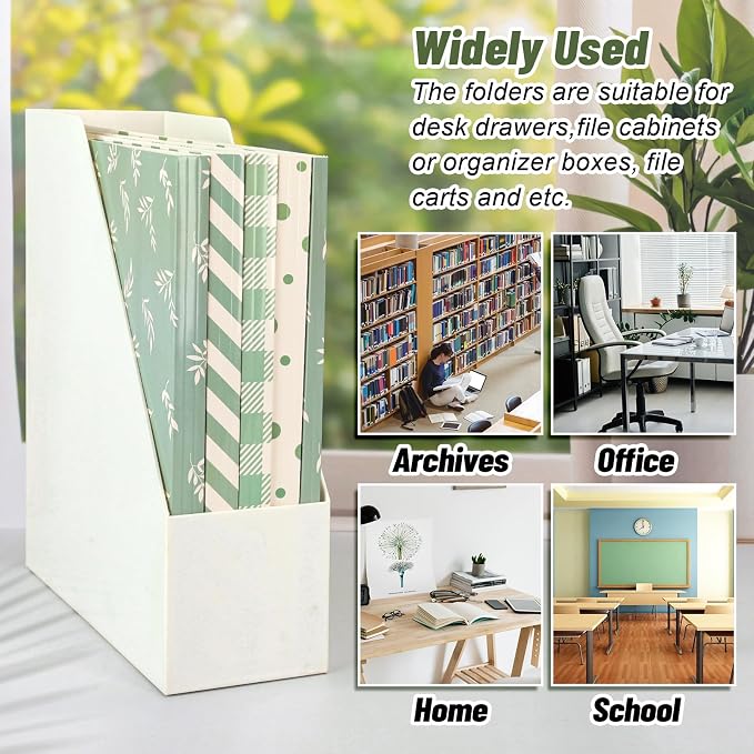 Whaline 24 Pack Sage Green File Folders Letter Size Botanical Leaves Plaid Striped Dots File Pockets with 1/3 Cut Tab for Home Office Classroom Supplies, 8.9 x 11.6 Inch