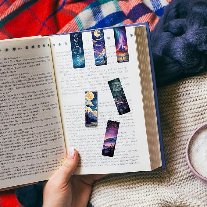 Fantasy Magnetic Bookmarks Gifts - 48 PCs Unique Starry Night Sky Space Planets Charm Moon Book Marks Reading Lovers Bulk Personalized Cool Page Markers Women Men Boys Kids Students School