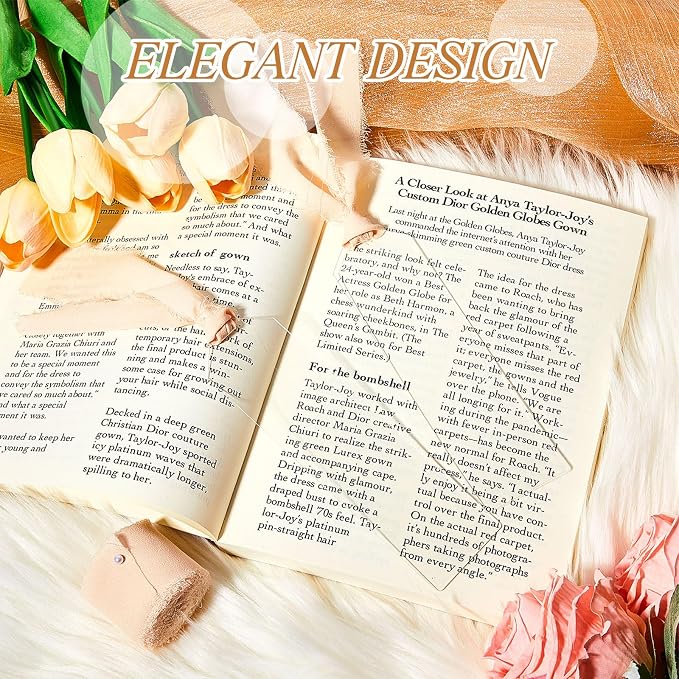 Yeaqee 100 Pcs Acrylic Bookmark Blanks Clear Bookmarks Acrylic Tags with 2 Rolls Ribbon DIY Craft Transparent Bookmark for Reading Lovers for School Presents(5.9 x 1.6 Inch,Champagne)
