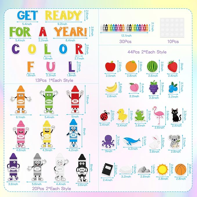 117Pcs Back to School Color Bulletin Board Set, Color Crayon Poster Cutouts Colorful Crayon Border Trim Classroom Decoration Toddler Preschool Learning Supplies for Chalkboard Wall Decor
