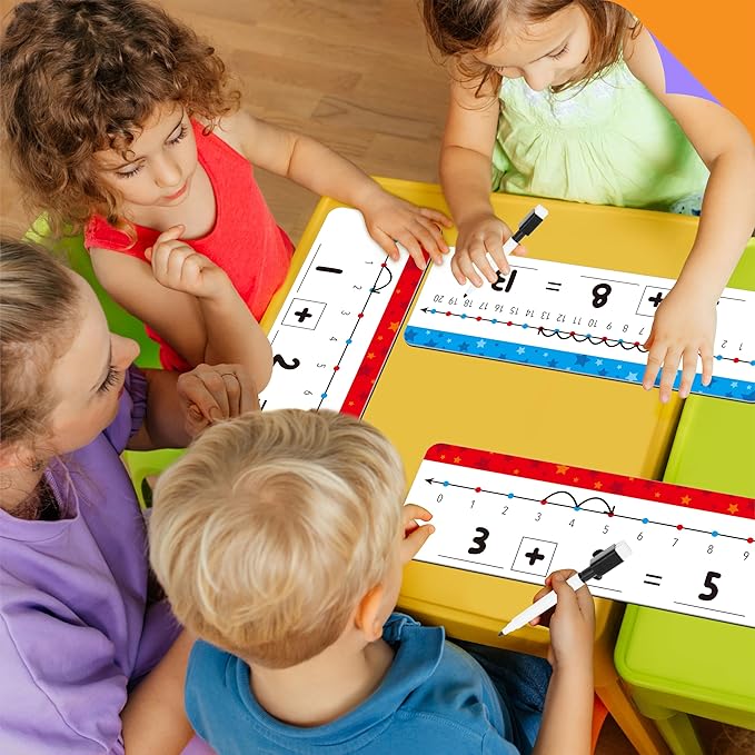 8 Packs Magnetic Number Line Boards, Dry Erase Writable and Erasable Math Board Addition & Subtraction White Board Magnets for Kids, Students, Classroom and Home (Each Measures 12” x 3.5”)