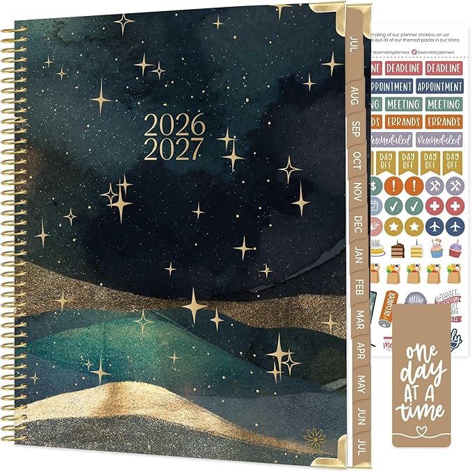 bloom daily planners HARDCOVER Planner 2026-2027 (8.5" x 11") Academic Year (July 2026 - July 2027) - 13 Months Task Goal Planner for Women - Monthly & Weekly Agenda Book - Celestial Skies