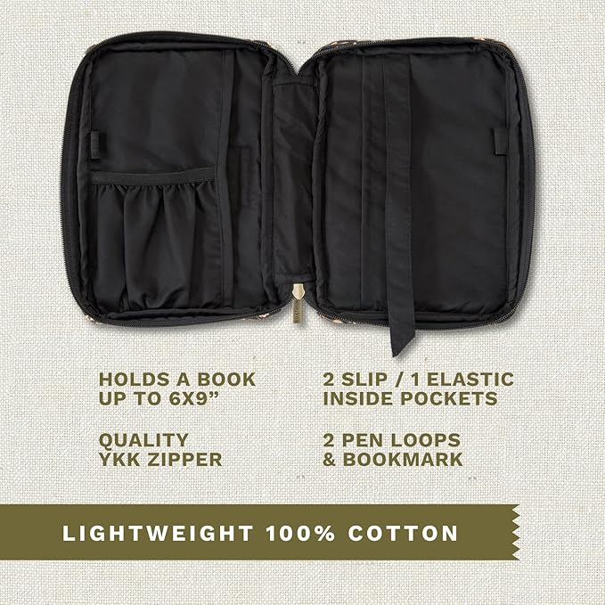 Bella Taylor Small Bible Cover for Women - Quilted Cotton Bible Case for 6 x 9 inch Books - Vintage Vine Midnight