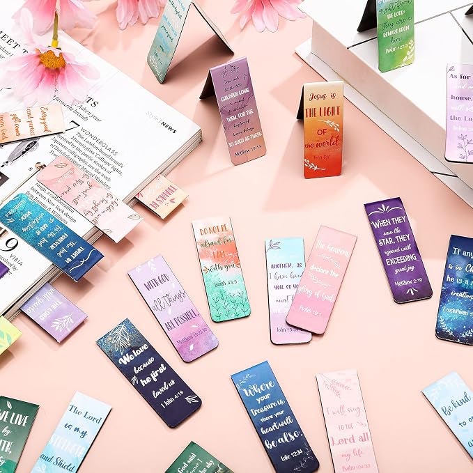 Chinco 30 Pcs Magnetic Bookmarks Christian Bookmarks Bulk Bible Verse Inspirational Scripture Page Clips for Women Childrens Kids Teachers Mothers Day Church Supplies School Gifts(Watercolor)