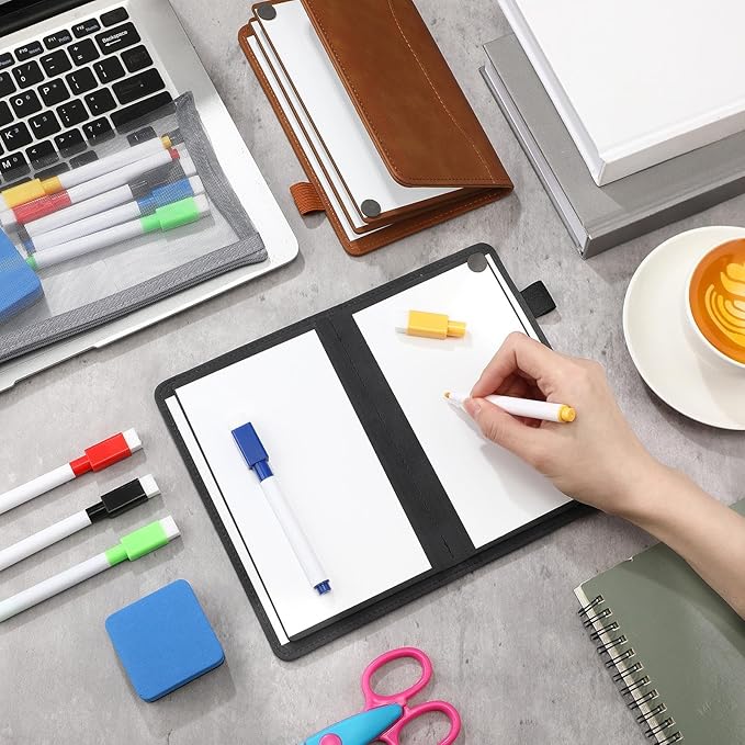 Feifeiya 6 Sides Dry Erase Notebook Portable Whiteboards Notepad 5"x7"(a6) Small Reusable Board Foldable Anti-ghosting Surface, Travel Dry Erase White Board for Office Study Meeting Planning