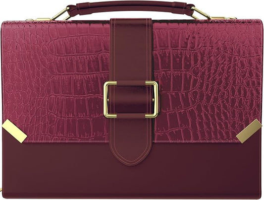 DEHITE Bible Cover Case for Women – Bible Carrying Bag for Women – Croco Burgundy Large Purse Case – Fits Book 9.8x7.4 x1.9 in – Pen Slots – Zippered Pocket – Shoulder Strap – Premium PU Leather
