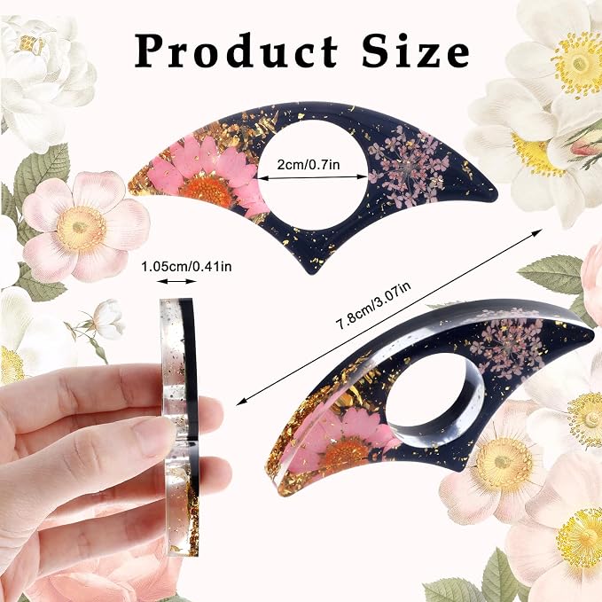 cobee Dried Flower Book Holder, 2 Pcs Handmade Thumb Book Page Holder Resin Reading Accessories Ring Book Opener Floral Bookmark for Teachers Book Lovers(White,Black,Pink)