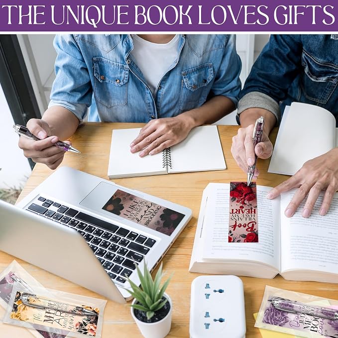 Affrolling 60 Pcs Dark Romance Bookmarks and Pens Merch Double Sided Romance Smutty Spicy Book Lover Gifts Romantasy Skeleton Page Marker Clip Gifts for Women Teachers Reading